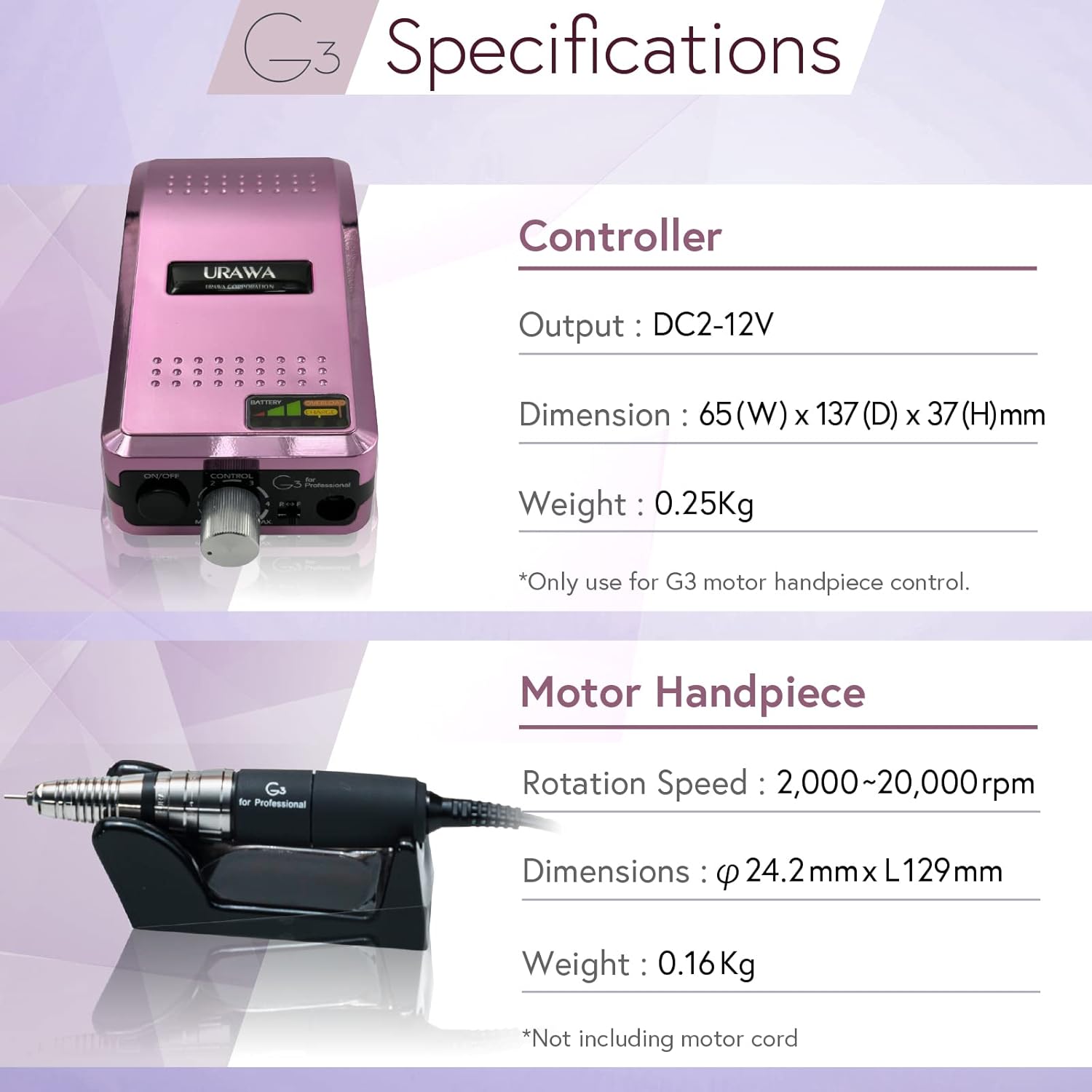 Urawa - Professional Portable Nail Drill G3 Series - Pink